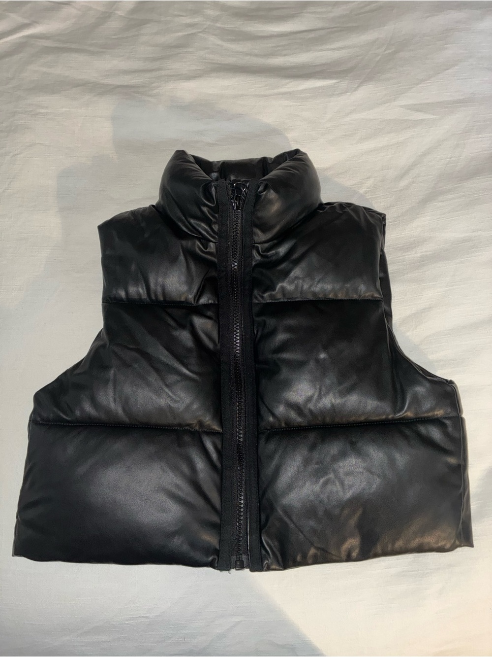 Zara Black Faux-Leather Puffer Vest